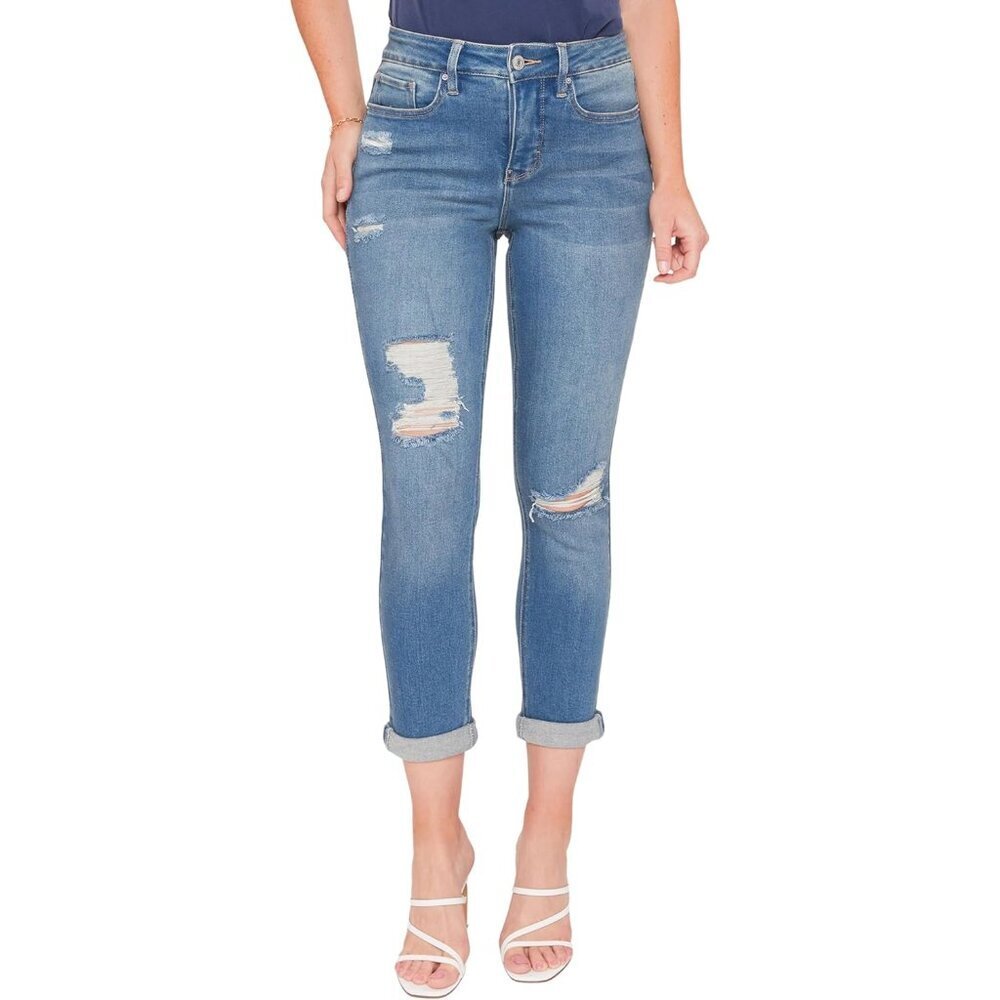 Women's Vintage Slim Straight Cuff Jeans Cotton Blend Size 8 Casual Denim
